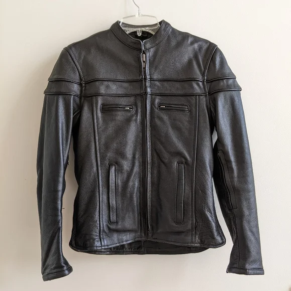 Women's M&M Leather Black Leather Motorcycle Riding Jacket - Picture 2 of 7